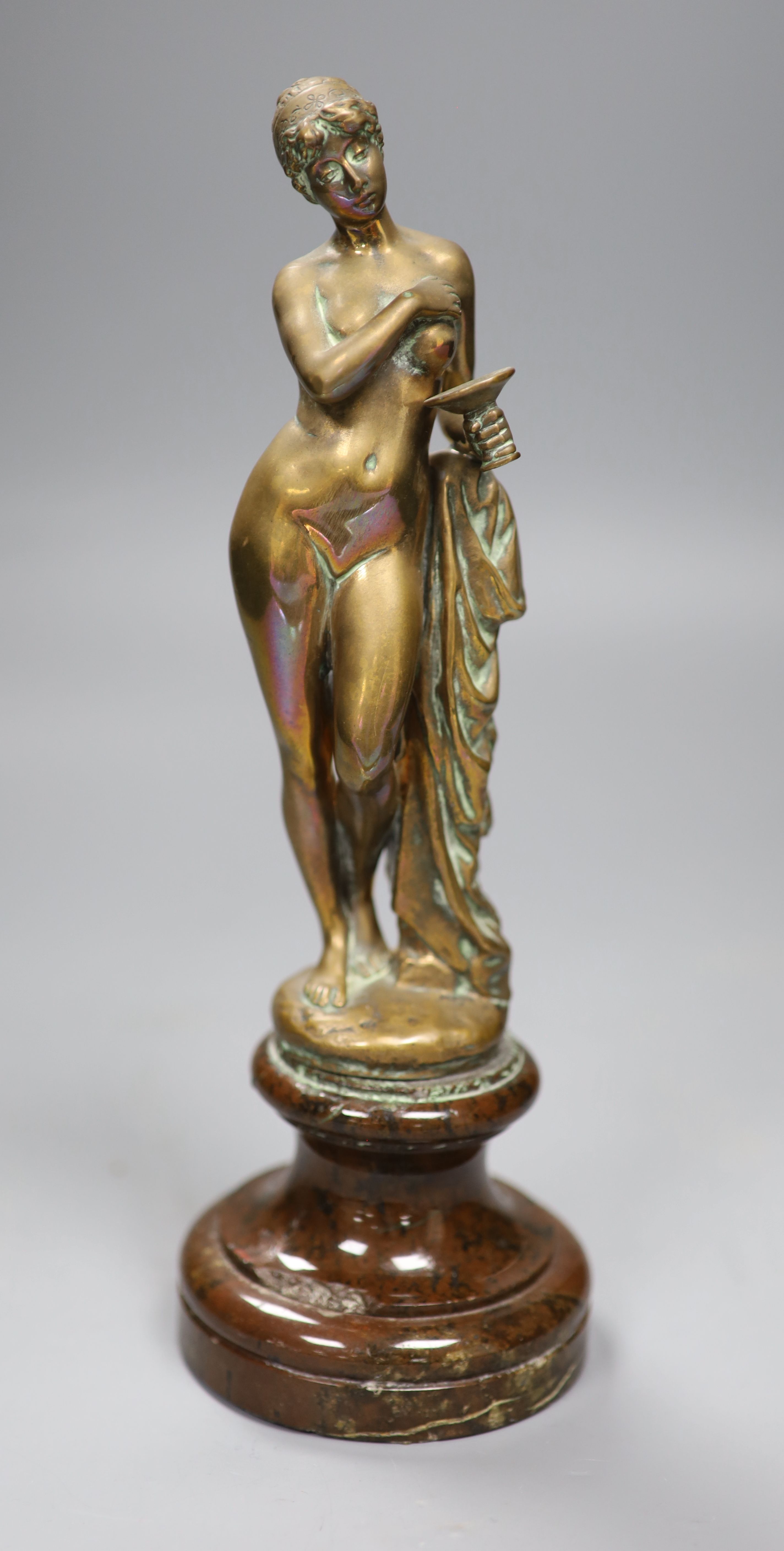 An early 20th century polished bronze figure of a classical maiden, 25cm. signed W.Gorlin?